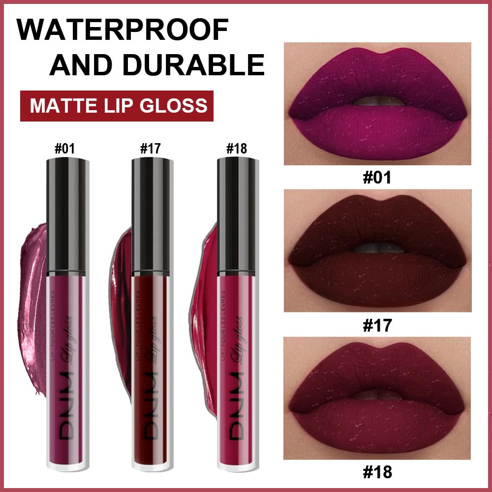 evpct 3Pcs Dark Red Purple Plum Matte Liquid Lipstick Sets for Women Matte Lip Stain Long Lasting Waterproof, Burgundy Blood Blue Red lipstick, Black Cherry Maroon Gothic 24 Hours Magic Lipsticks-Velvo Beauty