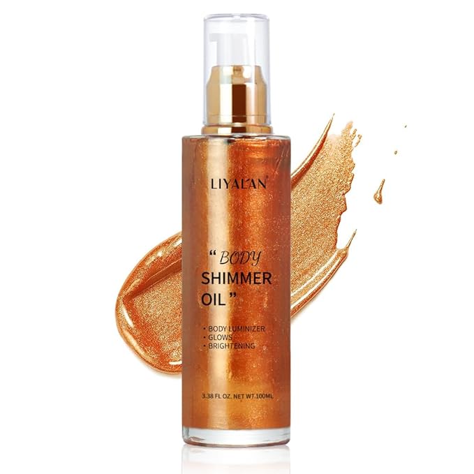 Liyalan Shimmer Body Oil Bronze Gold 5 Color Bronze 3.38 Fl Oz Face Glow Pearl Highlighter Illuminator body Makeup Shine Glitter Gold Liquid Taning-Velvo Beauty