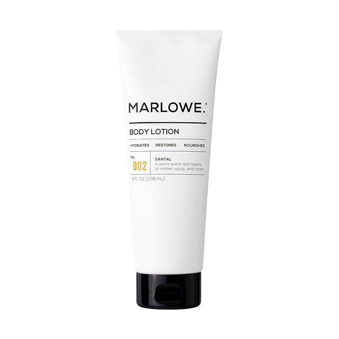 MARLOWE. No. 002 Santal Body Lotion 8 Oz, Moisturizing & Nourishing Daily Dry Skin Lotion for Men, Made with Hydrating Natural Aloe Vera, Non-Oily, Warm Amber, Sandalwood & Citron Scent, Vegan-Velvo Beauty