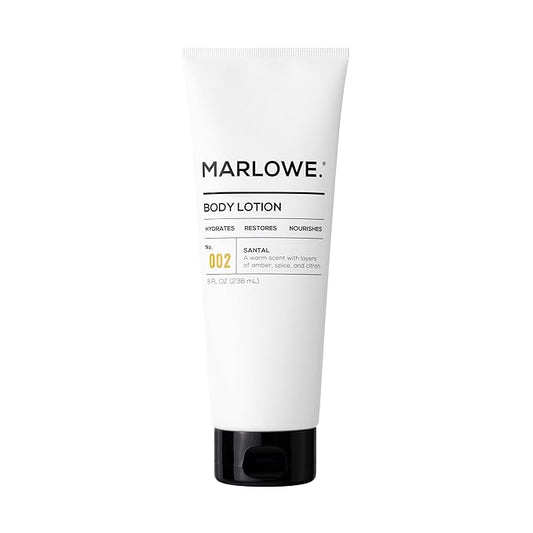 MARLOWE. No. 002 Santal Body Lotion 8 Oz, Moisturizing & Nourishing Daily Dry Skin Lotion for Men, Made with Hydrating Natural Aloe Vera, Non-Oily, Warm Amber, Sandalwood & Citron Scent, Vegan-Velvo Beauty
