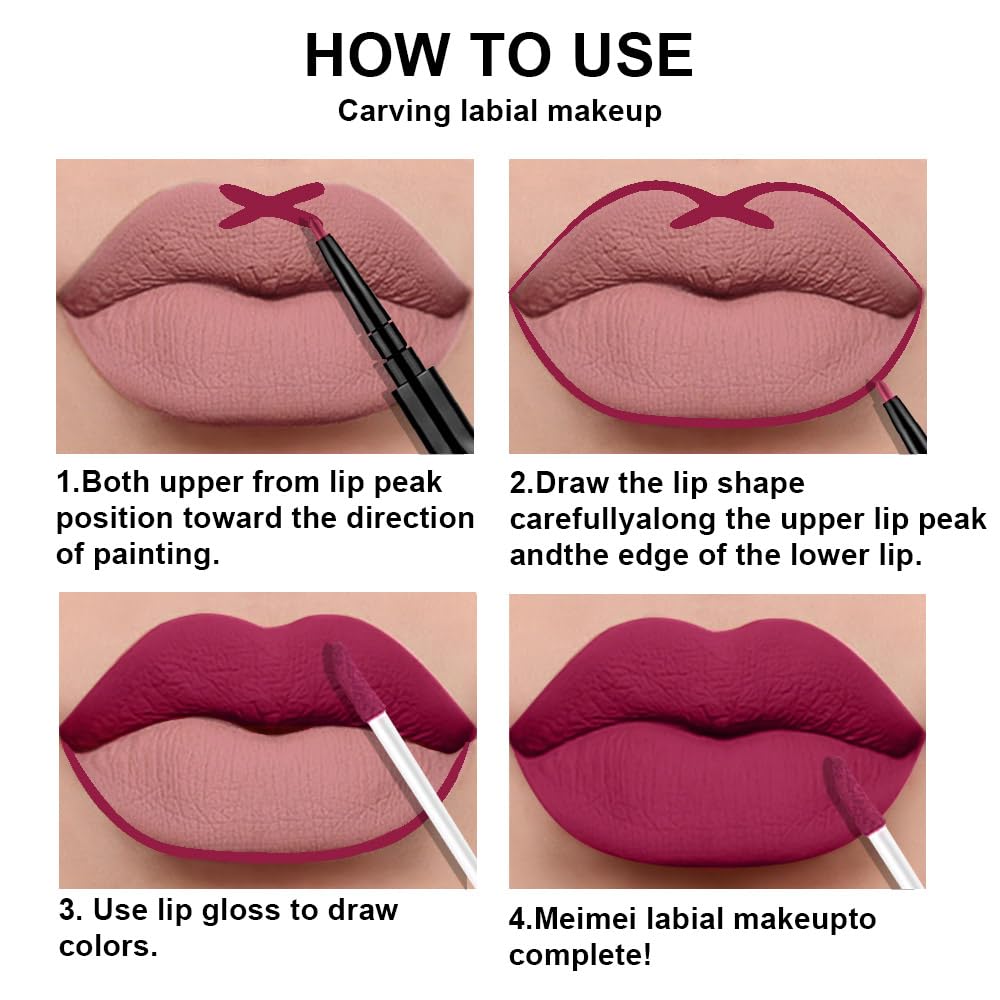 evpct 3Pcs Mauve pink Berry pink Rose red Lip Stain Paint Matte Lip Liner and Lipstick Set Long Lasting labiales matte mate larga duracion listip 24 hour a prueba de agua mate 24 horas originales-Velvo Beauty