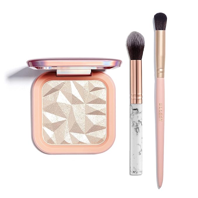 Face Highlighter Makeup Palette Kit, Shimmer Glitter Highlight Contouring Palette Natural Nude Shiny Contour Highlight Makeup Illuminator Highlighter Concealer Palette with brush (Champagne Gold)-Velvo Beauty