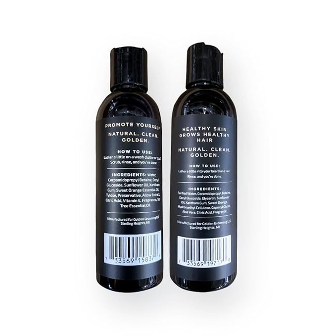 Golden Grooming Co. 3-in-1 Men's Body Wash - Hair & Beard Shampoo - Cleanses, Hydrates, Softens - Body Wash for All Skin Types - Refreshing Scent - 4FL Oz (Pack of 2)-Velvo Beauty