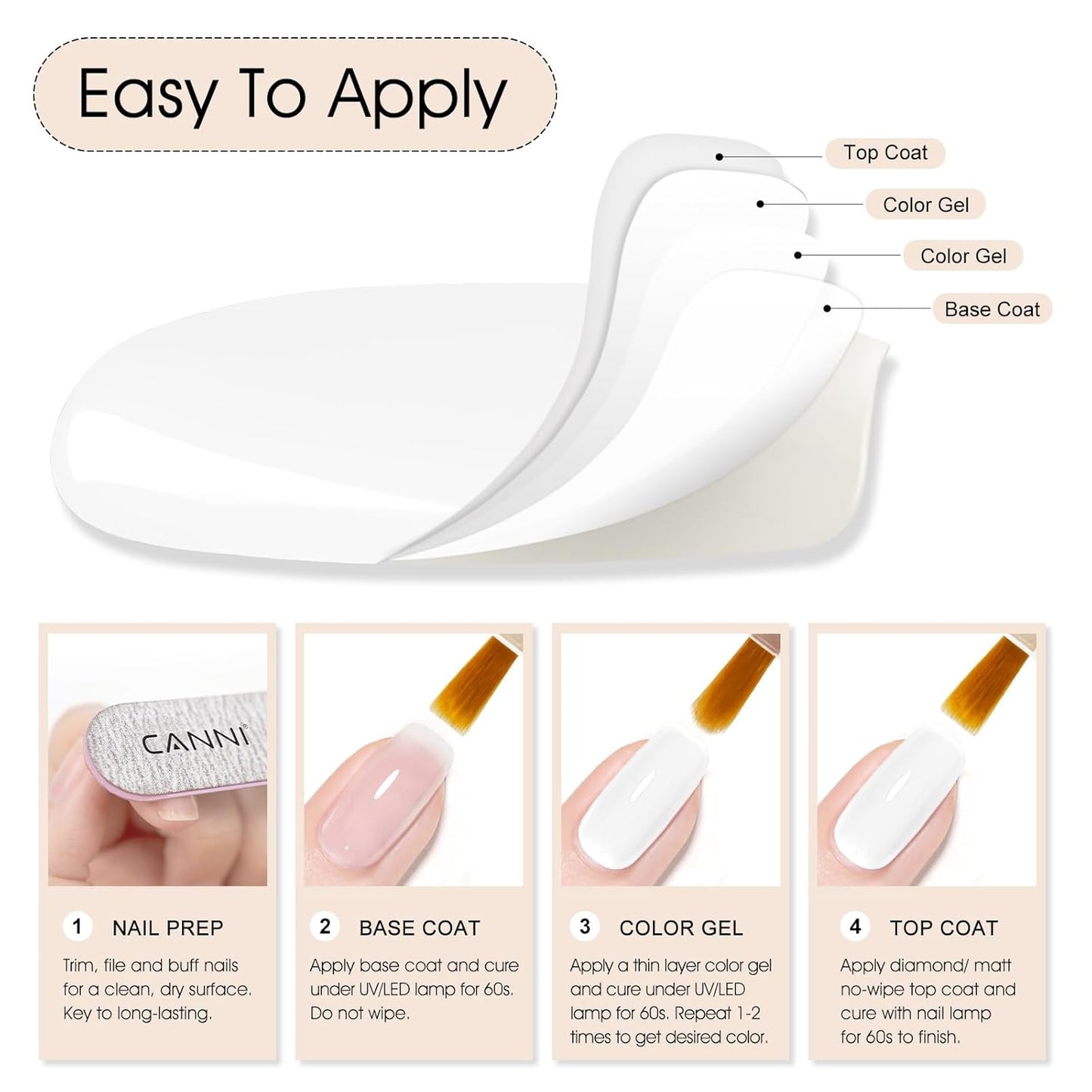 CANNI White Gel Polish – 1 Pc Pure White, High Gloss UV/LED Soak-Off Gel Nail Polish for French Manicure, DIY & Salon Quality for Grils & Women-Velvo Beauty