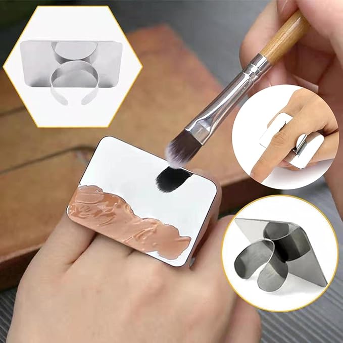 2pcs Stainless Steel Cosmetic Makeup Palette, Upgrad Stainless Steel Metal Makeup Palette with Spatula Artist Tool for Mixing Foundation Nail-Art (A)-Velvo Beauty