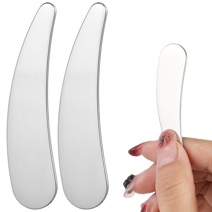minkissy Makeup Spatula Small Metal Cosmetic Spatula Stainless Steel Handheld Cream Spatula Skincare Accessories for Mixing And Sampling Skin Care Creams, Eye Cream, Essences 2Pcs-Velvo Beauty