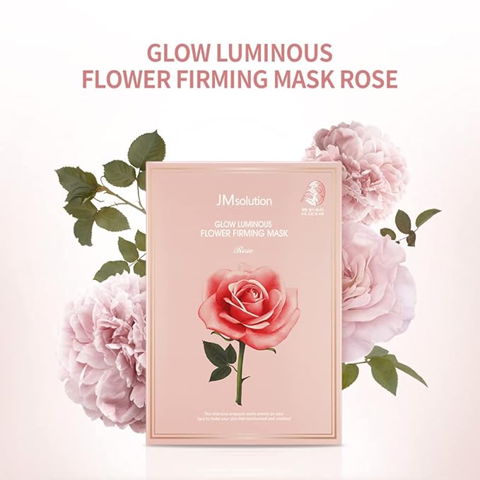 JMsolution Glow Luminous Flower Firming Mask | Rosewater & 4 Flower Extracts for Hydration, Firming & Radiance | 10 Sheets | Korean Skincare Sheet Mask for All Skin Types-Velvo Beauty