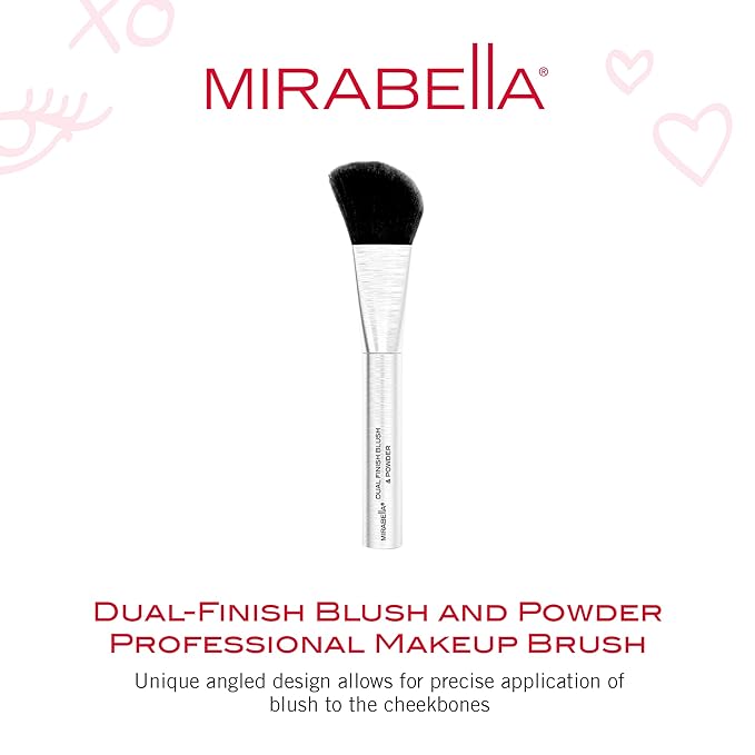 Mirabella Dual Finish Blush & Powder Brush – Angled Vegan Makeup Brush for Cheeks, Super-Soft Synthetic Bristles, Weighted Aluminum Handle, Cruelty-Free, Professional Quality-Velvo Beauty