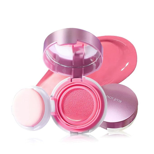BLUE LOVE Cushion Liquid Blush - Silky Cheek Tint with Mirror, Natural Enhancer for a Radiant Finish, Contours & Highlights for Effortless Elegant (03 Pink Peony)-Velvo Beauty