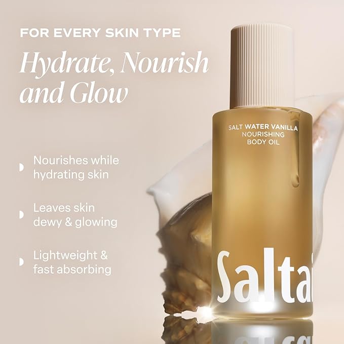 Saltair Body Oil. Luxurious Salt Water Vanilla After Shower and Bath Oil Moisturizer for Women and Men. Botanical, Non-Greasy, and Well-Absorbing Lotion for Hydrating Dry Skin. 4oz Pump Bottle-Velvo Beauty