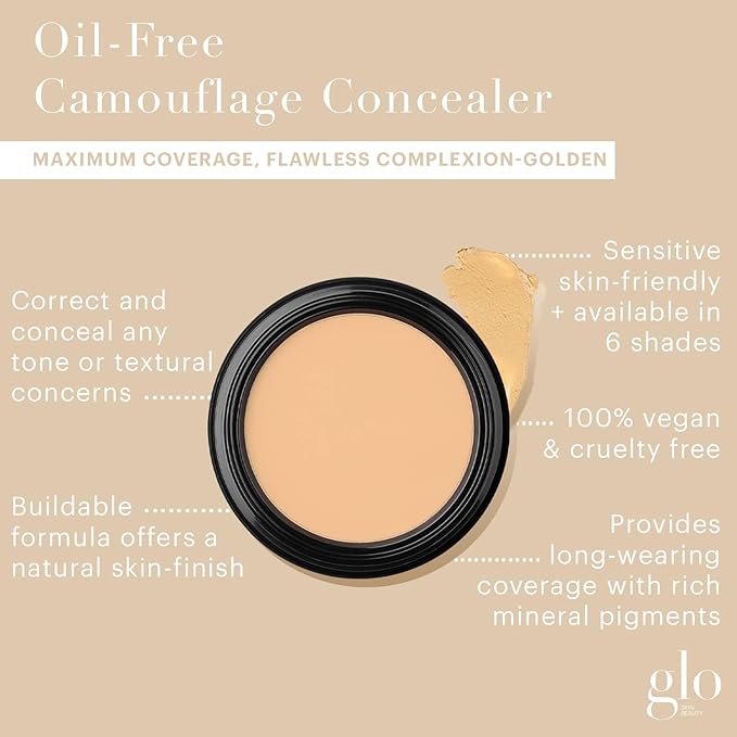 Glo Skin Beauty Oil-Free Camouflage Concealer - Correct and Conceal Imperfections, Blemishes & Dark Spots, Nourishing Makeup for a More Even Complexion (Golden)-Velvo Beauty