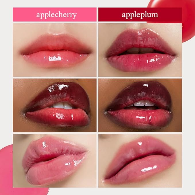 NOONI Vegan Appleseed Lip Oil Set - Applecherry & Appleplum | Long-Lasting, Moisturizing, Plumping, Revitalizing for Dry Lips, Waterproof, No Peel Off, Korean Tint, 0.12 FL Oz x 2ea-Velvo Beauty
