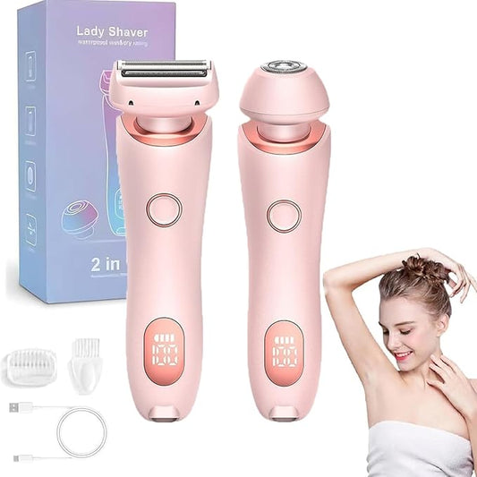 Dusk Razor for Women,Dusk Glide Pro 3.0 Razor - Bikini Portable Legs Body,2 in 1 Waterproof Electric Razors,Wet & Dry, Painless Hair Removal, Removable Head (Pink)-Velvo Beauty