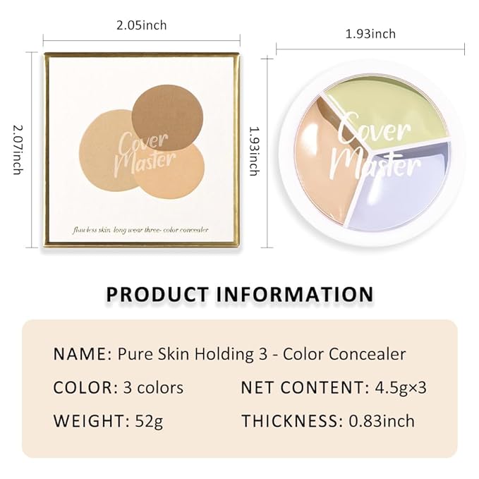Kaely Tri Color Concealer Pot,Color Correcting Concealer for Dark Circles Spots,3 Color Cream Concealer Full Coverage,Foundation Contour Makeup Palettes,under Eye Brightener corrector de ojeras,02-Velvo Beauty
