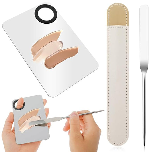 2 in-1 Set Make up Mixing Palette, Foundation Mixing Palette Stainless Steel Makeup Palette with Makeup Spatula for Professional Cosmetic Artist Make up Palette for Mixing Foundation Nail-Art-Velvo Beauty