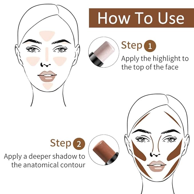 evpct 2In1 Face Cream Contour Stick Makeup Highlighter Highlight Brown Creme Cheek Contour Sticks contorno en crema Bronzer Bronzing Foundation Stick Kit Illuminator Long Lasting,02 Pearl White Coffee-Velvo Beauty