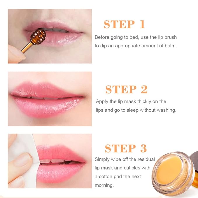 Bee Lip Balm Honey Pot, Strawberry & Honey Moisturizing Propolis Lip Mask, Hydrating & Prevention Dry and Cracked Lip Scrubs Exfoliator, Reduces Lip Lines (2Pcs Yellow)-Velvo Beauty