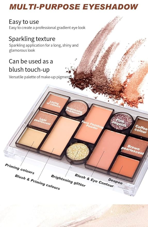 12 Colors Pink Eyeshadow Palette, Mini All in One Blush, Eyebrow & Eye Makeup Kit, Highly Pigmented Matte & Shimmer Shades, Big Artist Comprehensive Facial Makeup, Travel Friendly (02)-Velvo Beauty