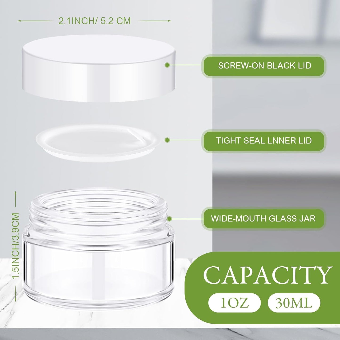 Domensi 100 Pcs 1 oz Glass Jars with Lids Bulk Round Glass Cosmetic Jars Lids 1 oz Small Travel Containers with Inner Liner for Lotions Powders Ointments Sample Cream(Clear, White)-Velvo Beauty