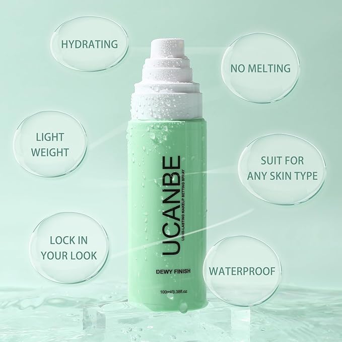 UCANBE Makeup Setting Spray, Dewy Finish Long Lasting Make Up Spray, Hydrating, Fast Drying Face Mist for Natural Glow, 3.38 fl oz-Velvo Beauty