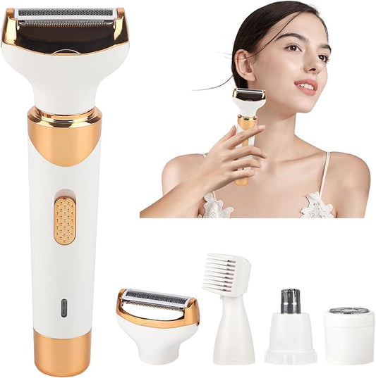 Electric Razor for Womens Men,Cordless Ladies Electric Shaver,4 in 1 Painless Wet & Dry Waterproof Body Razor and Facial Hair Remover,Rechargeable Hair Removal Kit for Bikini Underarm Hairs (White)-Velvo Beauty