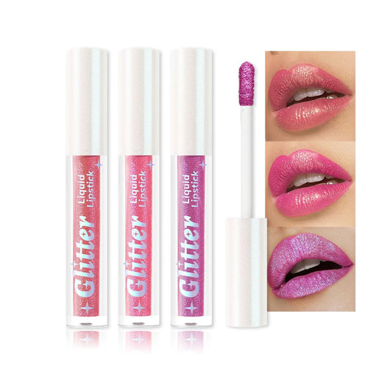 3Pcs Metallic Lipstick for Women,Lightweight Glitter Sparkling Liquid Lipsticks,Shimmer Lip Gloss Stain Long Lasting Waterproof Smudge Proof Non-Drying 24 Hour Full Coverage Lip Makeup,Vegan-Velvo Beauty