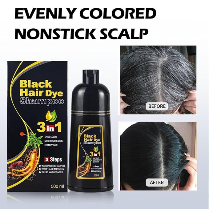 Black Hair Dye Shampoo 3 in 1 for Women/Men for Gray Coverage Instant Hair Color Shampoo Semi Permanent Champu Para Cana-Velvo Beauty