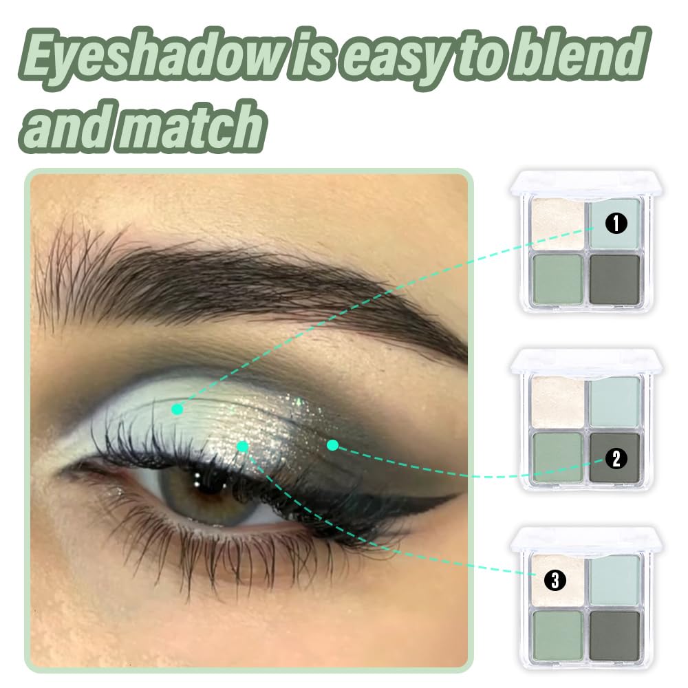 Light Green 4Colors Eyeshadow Makeup Palette,Mint Green Natural Neutral Powde Eye Shadow Palettes for Older Women,Long Lasting Naturing-Looking,Lightweight,Waterproof,Eye Makeup Kit Travel Size,Vegan-Velvo Beauty