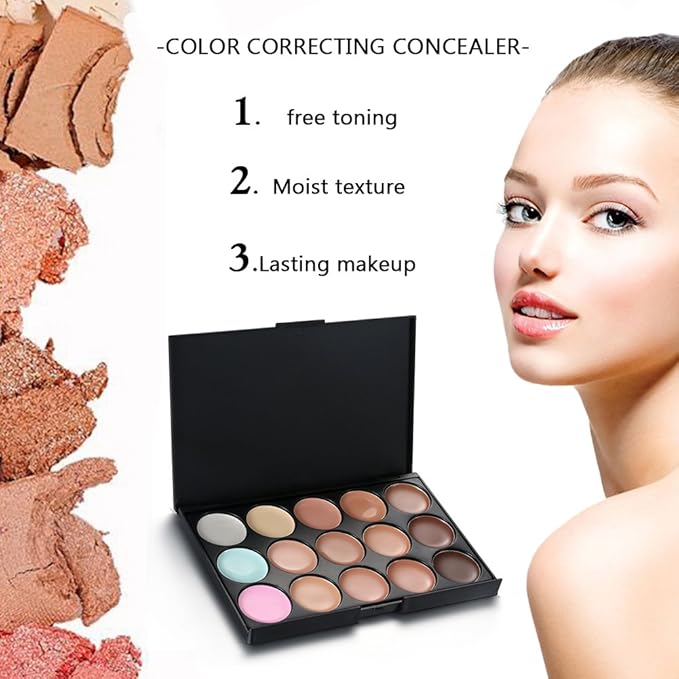 15 Colors Contour Palette Kit: Cream Concealer Palette Face Makeup Foundation Kit Contour Palette with Brush for Professional and Daily Use-Velvo Beauty