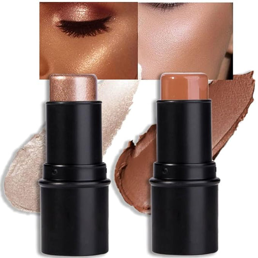 evpct 2Pcs Cream Contour Foundation Stick for Neutral Skin Highlighter & Bronzer Pen Face Brightens & Shades Pencil Highlighting Shade Longwear Makeup Highlight Bronzer Shaping Trimming Stick, Medium-Velvo Beauty