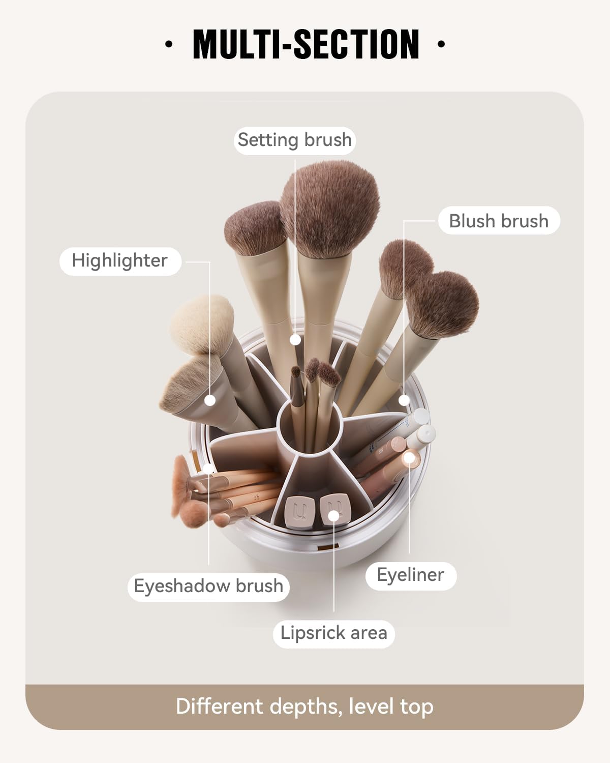 EACHY Makeup Brush Holder 360° Rotating with Dustproof Lid, Waterproof Material, 7 Compartments for Organized Storage, Stylish and Durable Design for Vanity (White)-Velvo Beauty