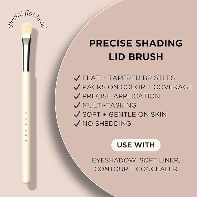 HALEYS Lid Eyeshadow Brush, Medium Flat Tapered Brush, Easy Blending and Shading for Building Eyeshadow Color, High-end Synthetic Bristles, Multi-tasking, for Cream and Powder Makeup, Vegan + CF-Velvo Beauty