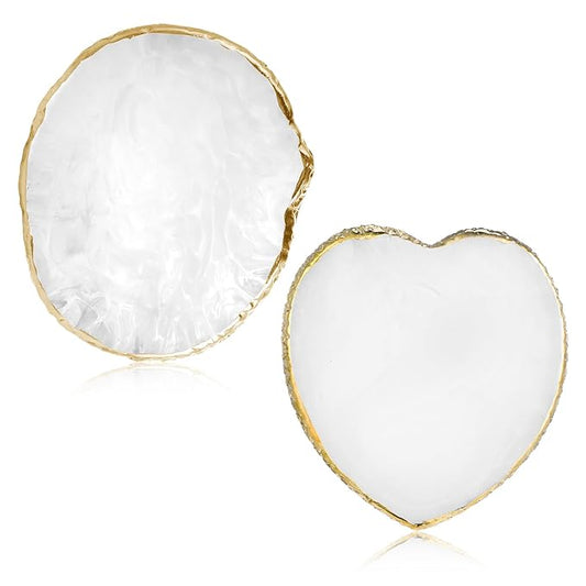 2pcs Resin Nail Art Palette Nail Painting Mixed Color Palette Gold Edge Round Makeup Holder Heart Shape Nail Polish Plate Cosmetic Mixing Tools Nail Gel Display Board-Velvo Beauty