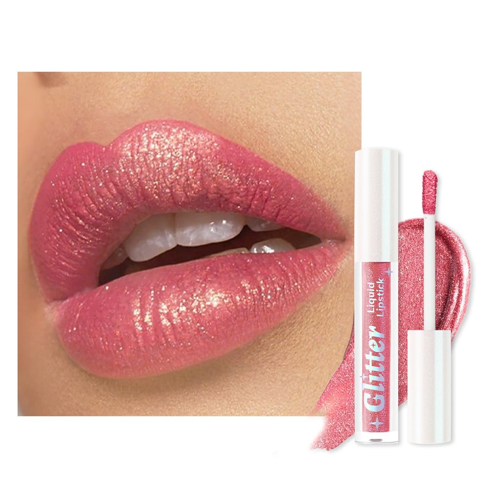 Nude Pink Metallic Lipstick for Women,Lightweight Glitter Sparkling Liquid Lipsticks,Shimmer Lip Gloss Stain Long Lasting Waterproof Smudge Proof Non-Drying 24 Hour Full Coverage Lip Makeup,Vegan-Velvo Beauty