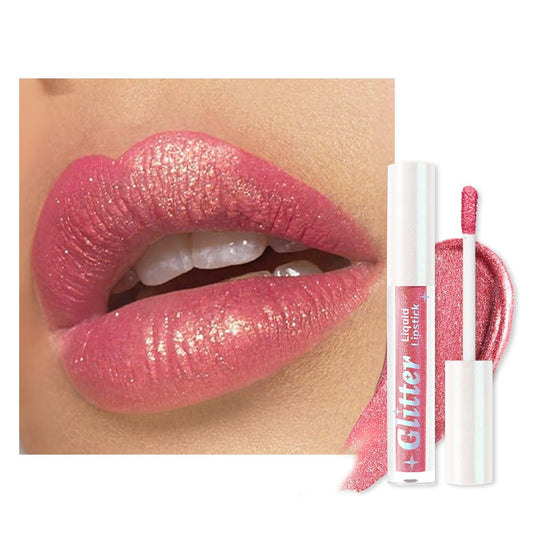 Nude Pink Metallic Lipstick for Women,Lightweight Glitter Sparkling Liquid Lipsticks,Shimmer Lip Gloss Stain Long Lasting Waterproof Smudge Proof Non-Drying 24 Hour Full Coverage Lip Makeup,Vegan-Velvo Beauty