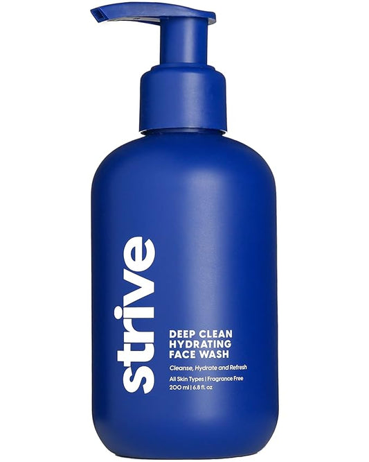 Strive Hydrating Men's Face Wash - Deep Cleans Pores, Exfoliates & Brightens - Refreshing Aloe Vera, Hyaluronic Acid & Niacinamide - Fragrance Free Men's Skincare - 200ml-Velvo Beauty