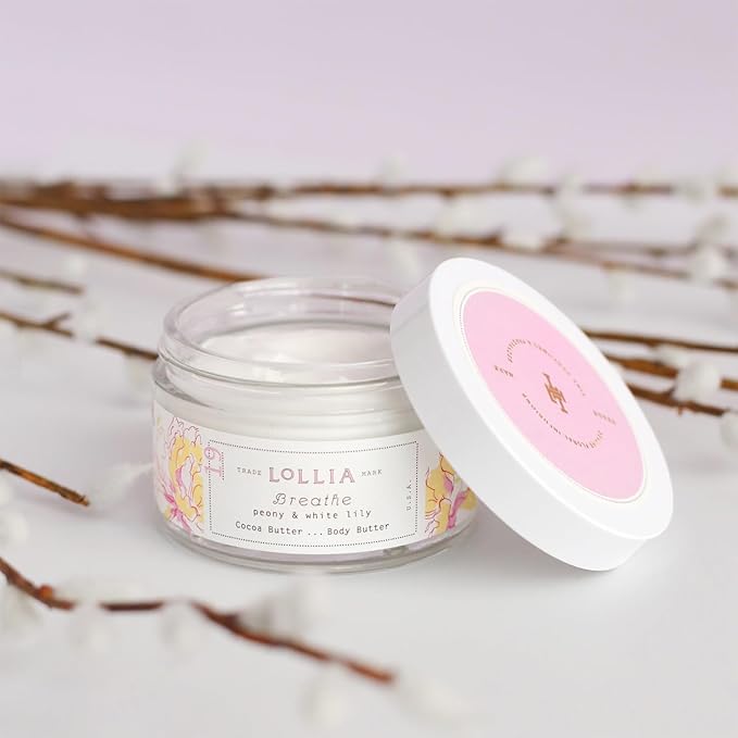 LOLLIA Breathe Body Butter, 5.5 oz. - Peony & White Lily Fragrance - Shea Butter & Cocoa Butter, Body Lotion for Women, Hydrating & Smooth Body Moisturizer-Velvo Beauty