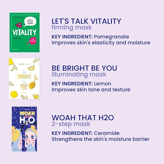FACETORY K Beauty Face Mask Skin Care - BEST OF 7 COLLECTION Sheet Mask Set | Natural Premium Korean Face Mask For All Skin Types - No Sulfates No Parabens (7 pc)-Velvo Beauty
