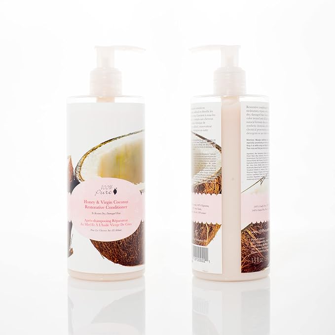 100% PURE Honey & Virgin Coconut Restorative Conditioner Moisturizer & Repair Replenishing Nutrient Boost for Dry Damaged Hair, Promotes Healthy Growth for Women & Men - Sulfate Free - 13 Fl Oz-Velvo Beauty
