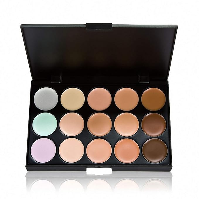 Concealer Palette, 15 Colors Makeup Palette Facial Camouflage Contour Palette with Sponge Puff Oval & Makeup Brush Beauty Make up Cream-Velvo Beauty