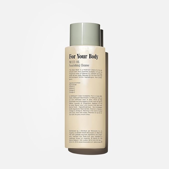 Nécessaire The Body Wash Eucalyptus - Natural Body Wash for Women & Men, Replenishing Shower Gel with Niacinamide, Vitamin C/E + Omega 6/9. Oil-In-Gel Cleanse, 8.4 fl oz.-Velvo Beauty
