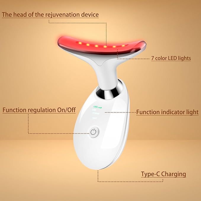 VGY 7-in-1 Face Massager Tool with Heat, Red Light Therapy for Face, Wrinkles, Double Chin (White)-Velvo Beauty