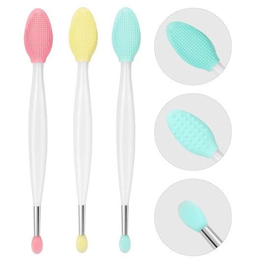 Unaone Lip Scrub Brush - 3 PCS Dual-ended Lip Scrubber Exfoliator and Silicone Lip Brush, 2-in-1 Silicone Lip Scrub Tool Lip Mask Applicator, Gentle Exfoliator & Applicator for Soft-Velvo Beauty