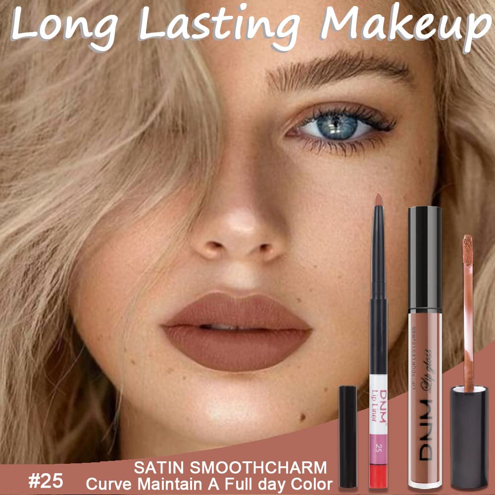 evpct 2Pcs Medium Brown Beige Lip Liner and Matte Lipstick Makeup Sets Vegan Lipstick Lip Liner and Gloss Set Long Lasting Waterproof labiales mate 24 horas originales matte larga duracion 24 25#-Velvo Beauty