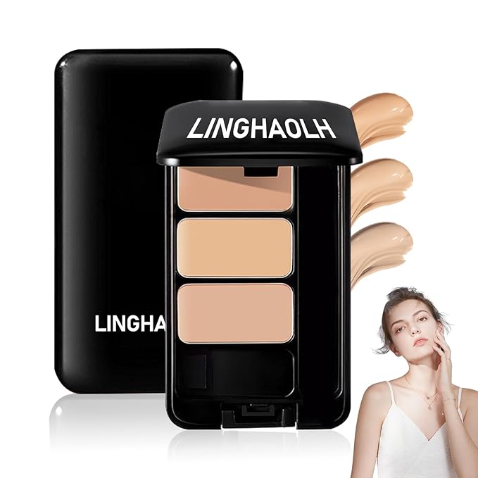 3 Colors Corrector Palette,Full Coverage Cream Concealer Liquid Foundation with Brush,Waterproof Color Correcting Concealer Long Lasting Foundation Contour Makeup Palette for Women-Velvo Beauty