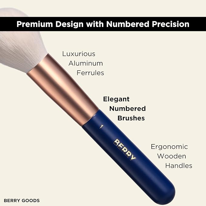 BERRY Blue Premium Makeup Brush Set – 12-Piece Professional Ultra-Soft Synthetic Brushes for Face & Eyes | Foundation, Powder, Blush, Concealer, Eyeshadow – Vegan, Cruelty-Free, Numbered, Travel Case-Velvo Beauty