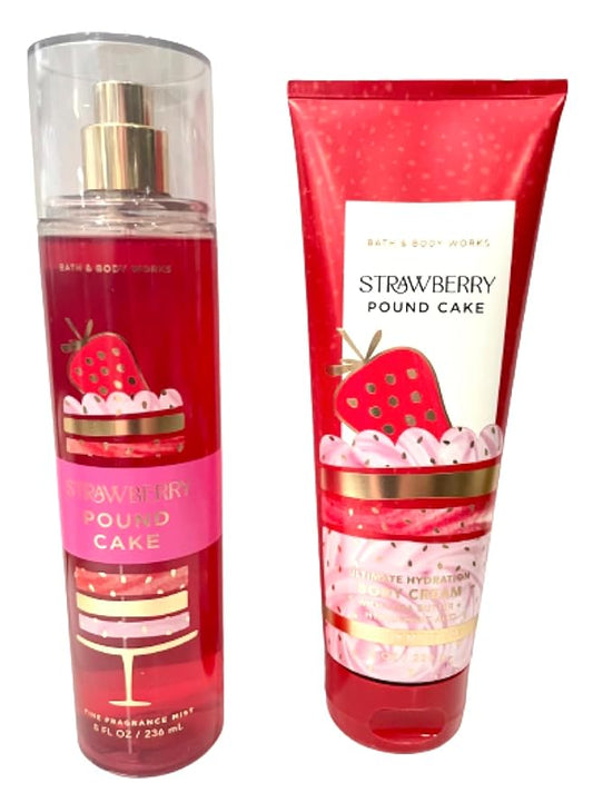 Bath & Body Works - Strawberry Pound Cake - 2 pc Bundle - Fine Fragrance Mist and Ultimate Hydration Body Cream (Packaging Design Varies)-Velvo Beauty