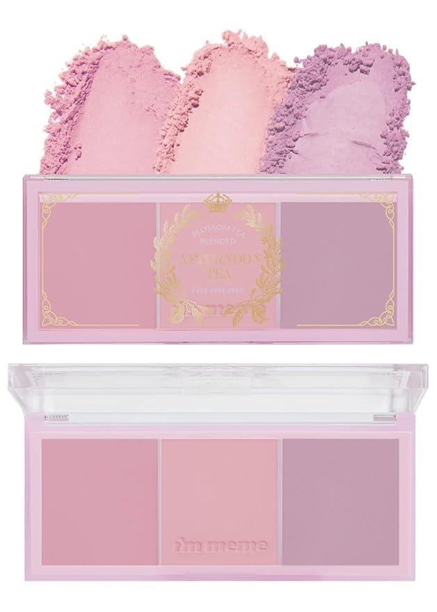 I'm Meme Palette - Afternoon Tea Blusher | Blossom Tea Blended, Cool Tone Blush for Cheek, Soft Pink, Peach, Lavender, 3 Shades Palette, Matte Powder Blush for Face&Cheeks, 0.4oz-Velvo Beauty