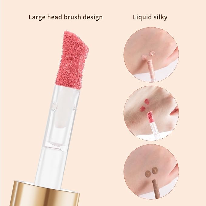 Face Blush+ Face Highlighter+ Face Contour with Brush Liquid Blush, Liquid Highlighter, Liquid Contour Long Lasting & Smooth Creamy Formula Lightweight Blush, Illuminator, Contour-Velvo Beauty