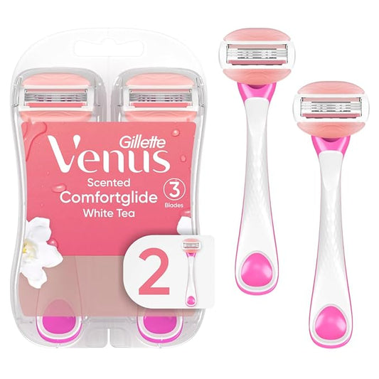 Gillette Venus ComfortGlide Disposable Razors for Women, 2 Count, White Tea Scented Moisture Bars for a Smooth Shave-Velvo Beauty
